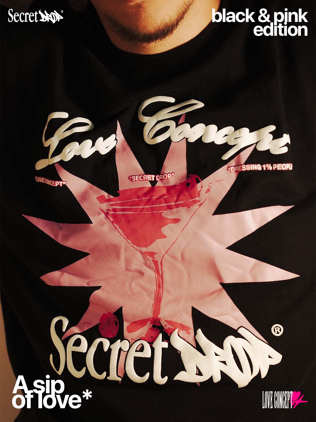 A SIP OF LOVE T-SHIRT – BLACK & PINK