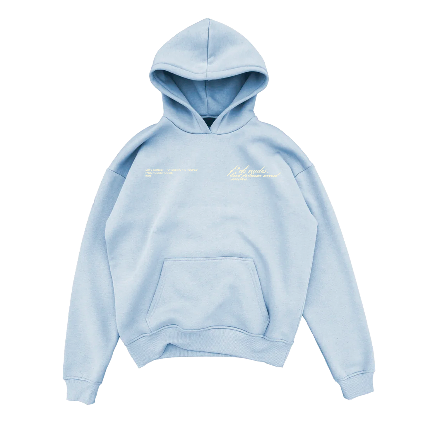 F*CK NUDES BABY BLUE AND BEIGE HOODIE