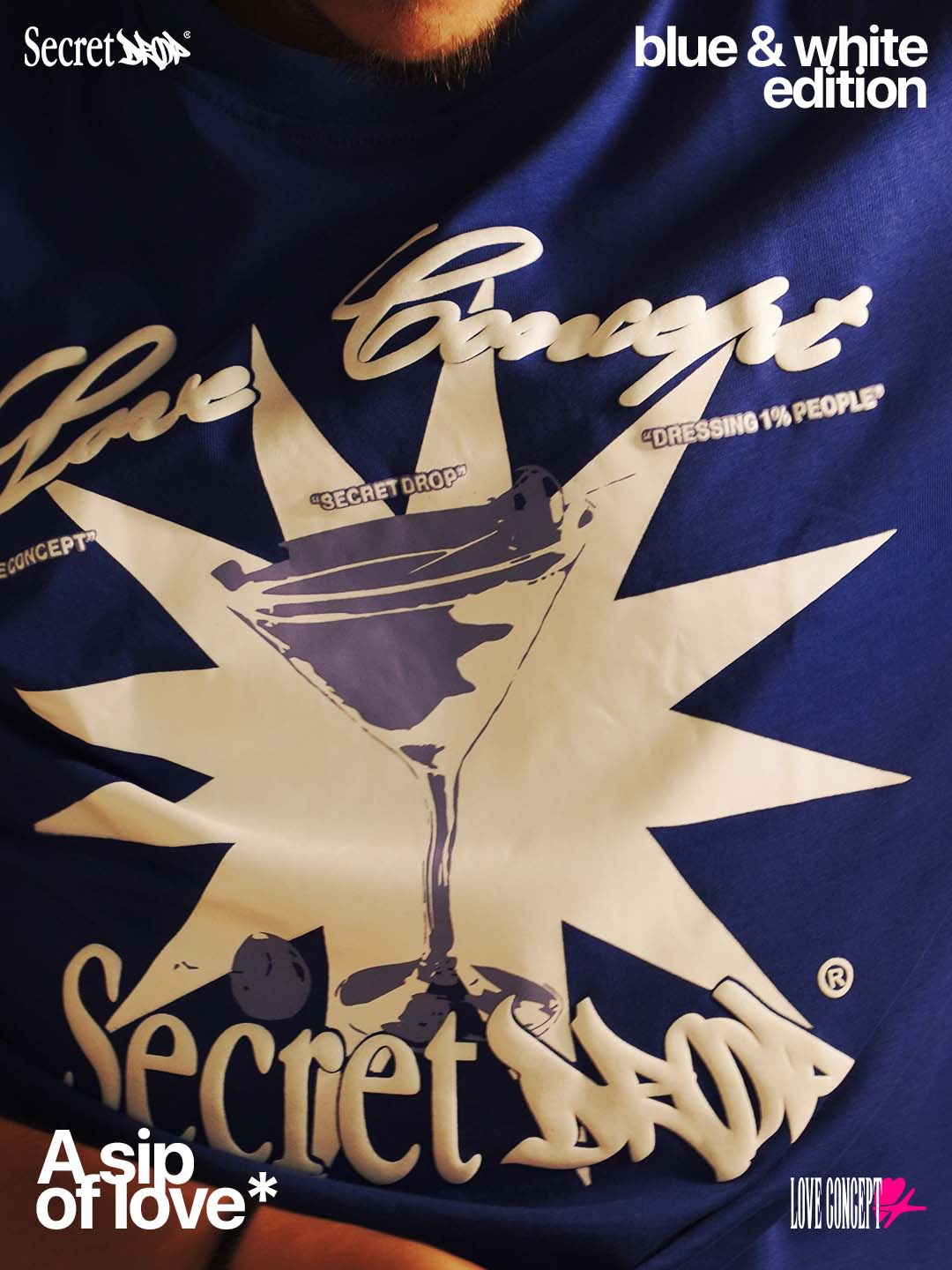 A SIP OF LOVE T-SHIRT – BLUE & WHITE