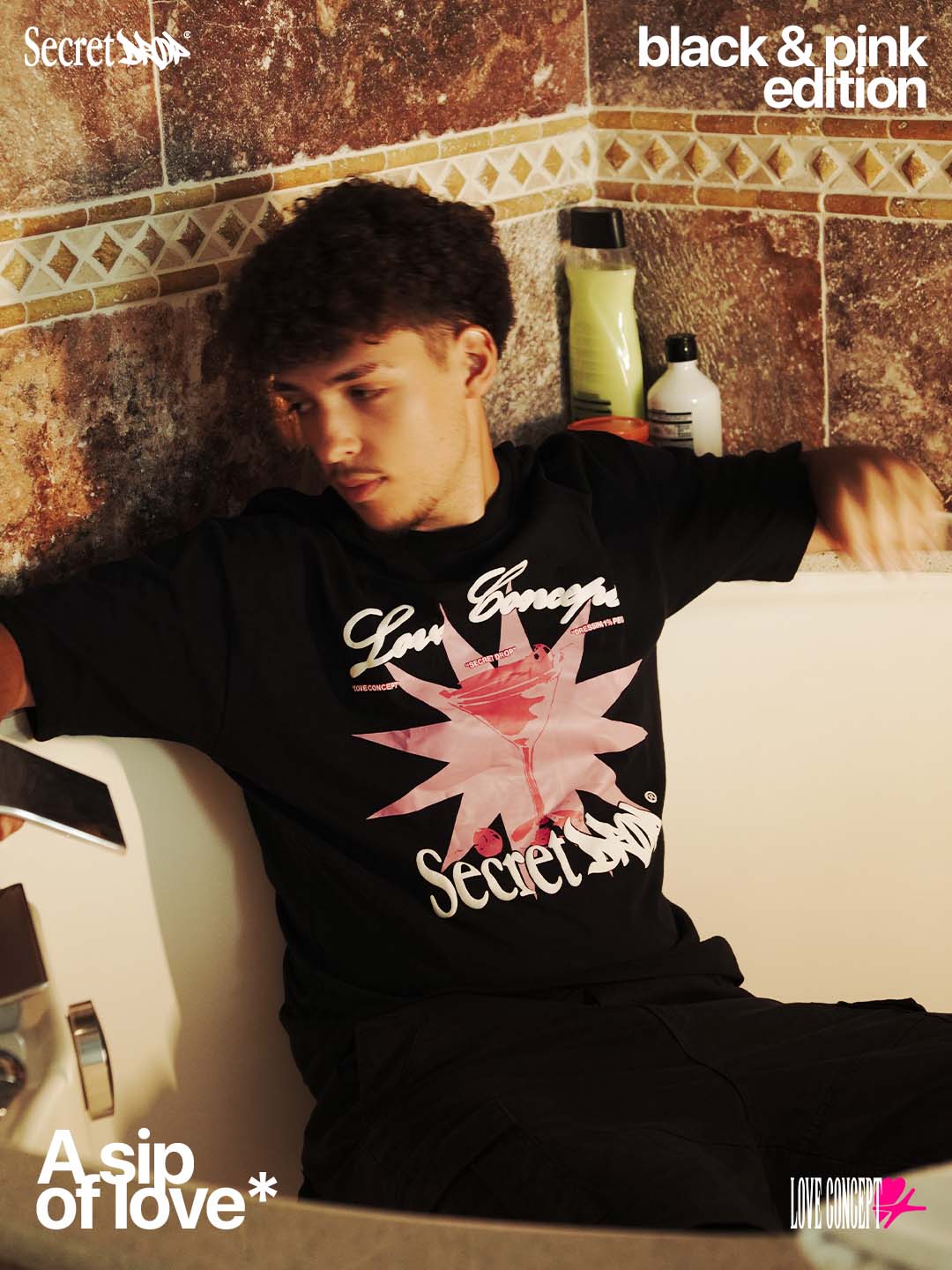 A SIP OF LOVE T-SHIRT – BLACK & PINK